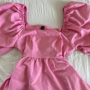 pink puff sleeve mini dress